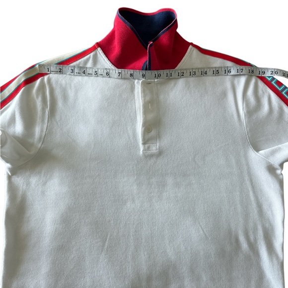 Gucci Men White Polo Shirt with Navy Collar and Striped Trim XL - Picture 3 of 16